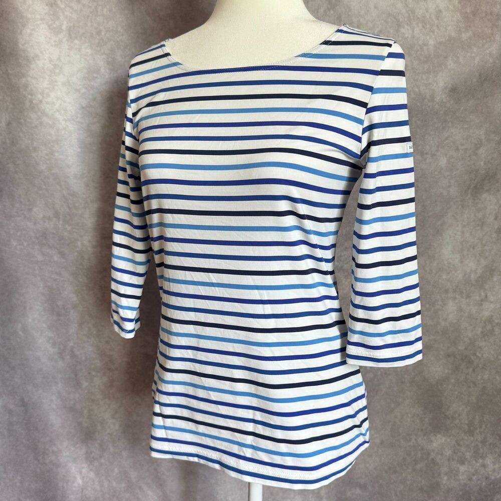 Saint James tunic top womens 6 blue striped 3/4 sleeve French nautical stretch
